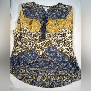 Lucky Brand Yellow and Blue Patterned Blouse